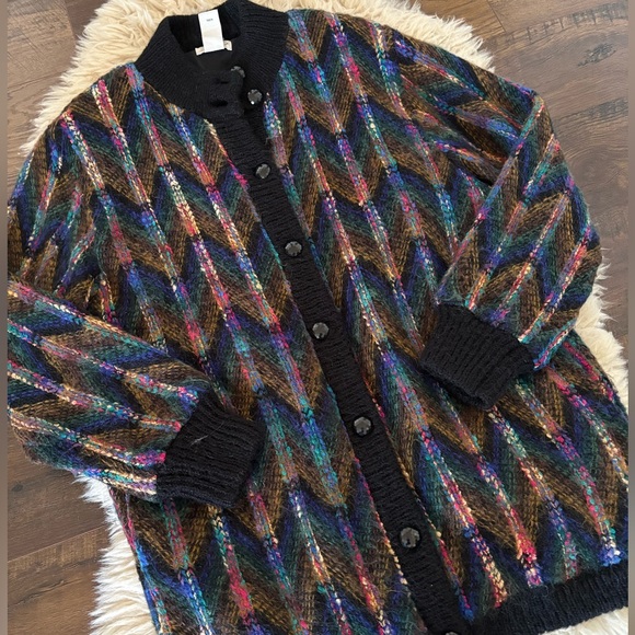 Vintage 80’s 90’s Mohair Blend Chevron Zig Zag Knit Sweater Coat Sz M Yarnworks - Picture 6 of 8
